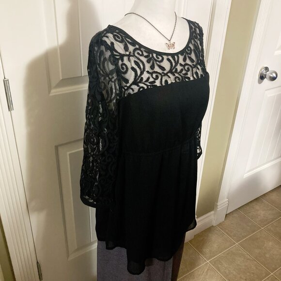 H&M MAMA Black scrolling leaves scoop neck mesh lace maternity top SMALL MEDIUM - Picture 4 of 12